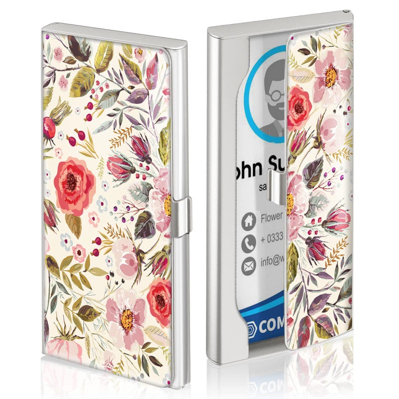 Swooflia Business Card Holder Case Wallet for Women Metal Retro Flower Slim Pocket Purse Square Card Cases Cute For Realtors Real Estate Agents - Image 2